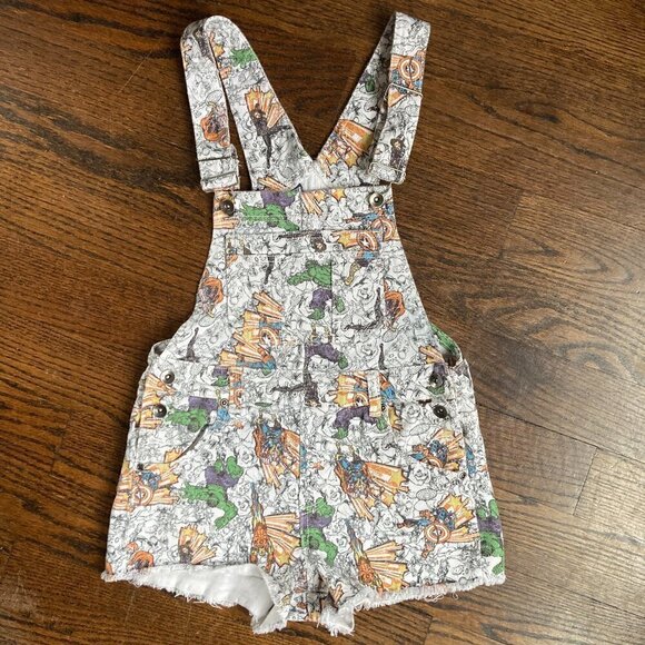 MARVEL HER UNIVERSE denim fabric overalls shorts size Small - Picture 1 of 8